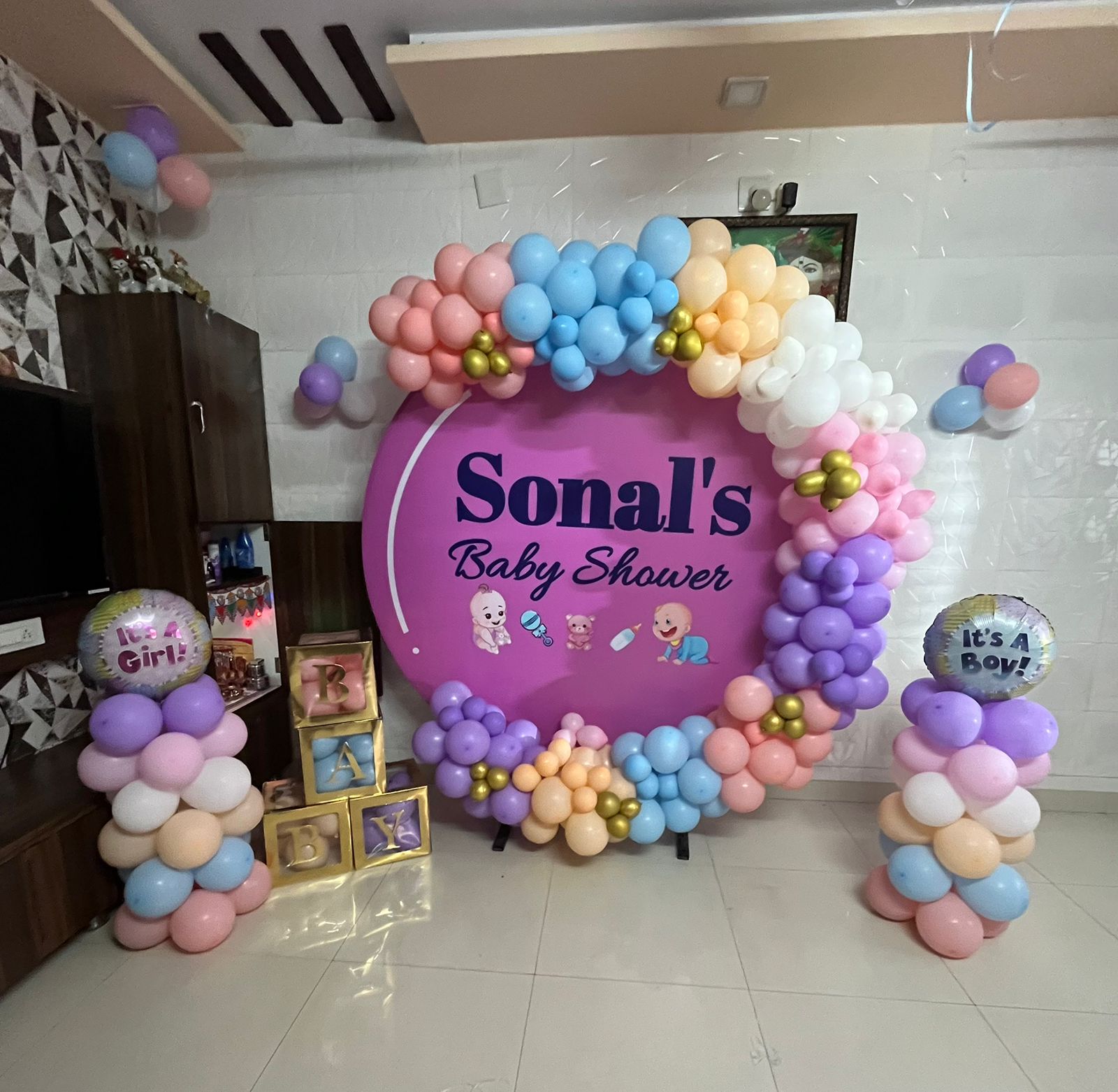 Pastel Rainbow Round Backdrop Baby Shower