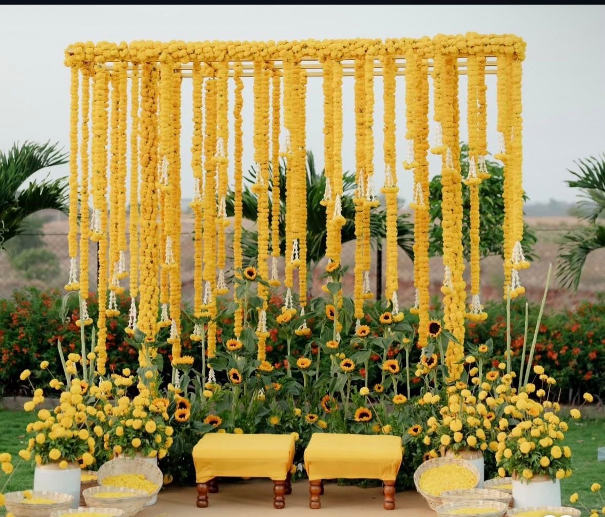 Marigold Curtain Haldi Backdrop