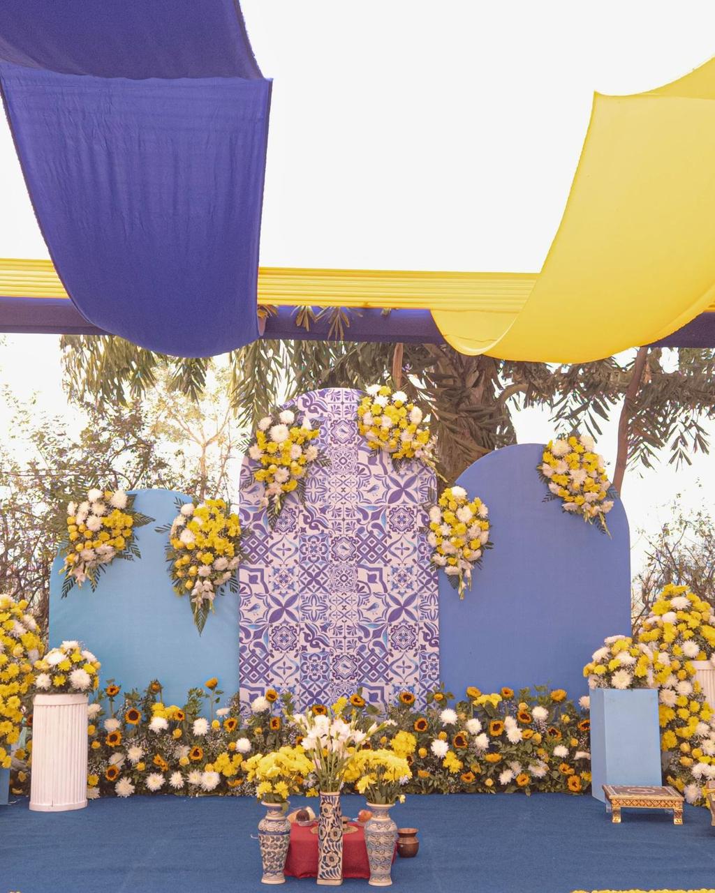 Blue & Yellow Tile Haldi Stage