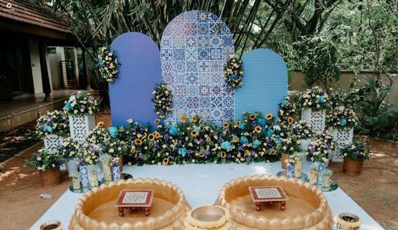 Blue Tile Arch Haldi Decor