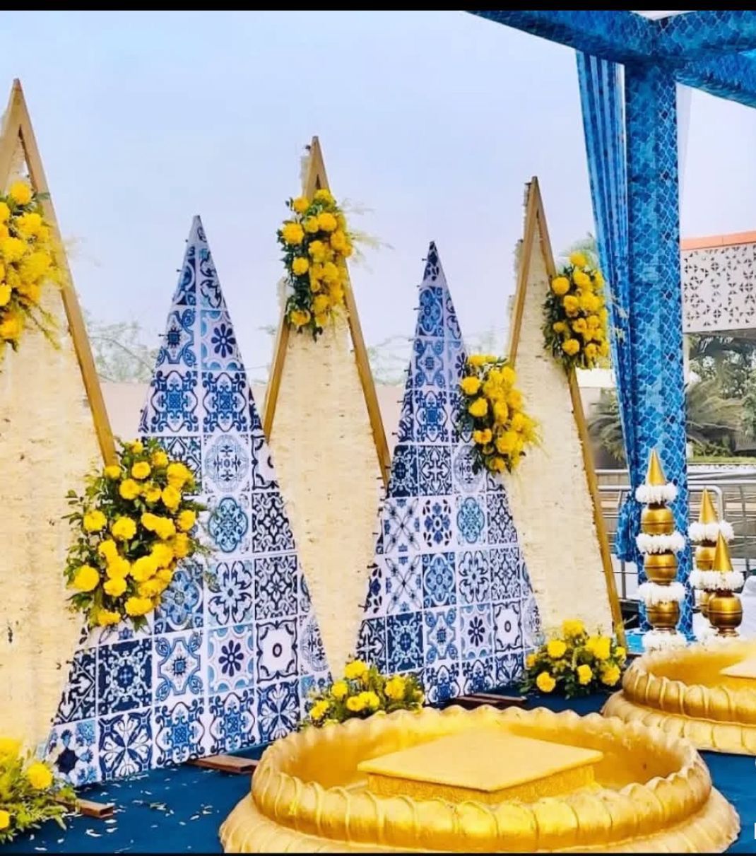 Blue Tile Cone Haldi Stage