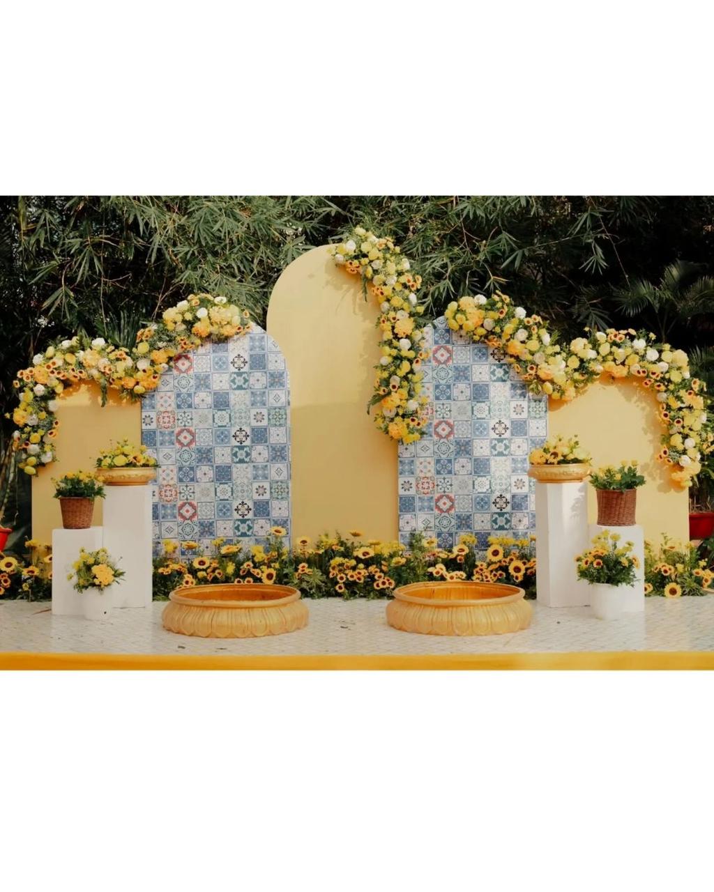 Yellow Arch Tile Haldi Backdrop