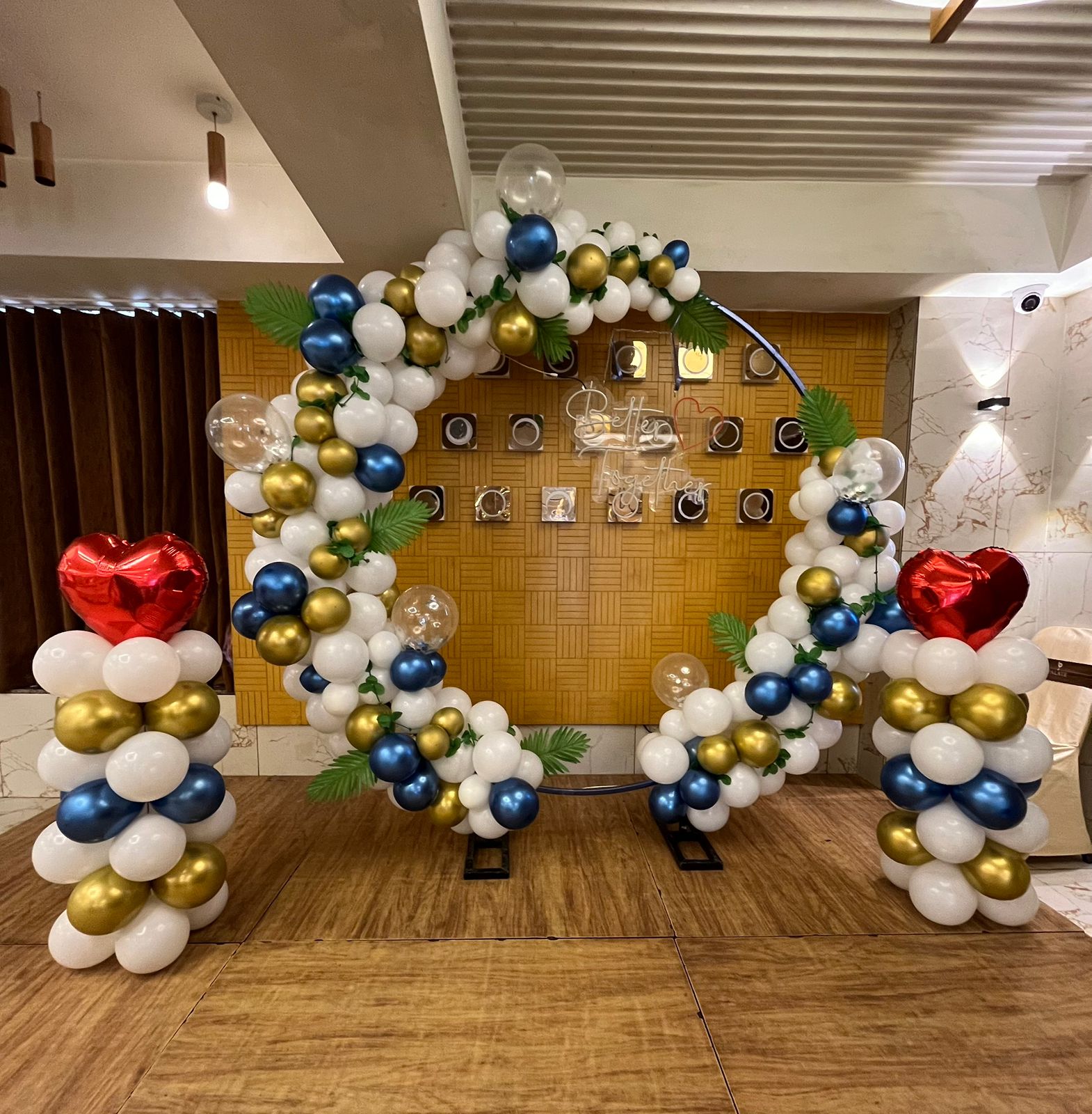 Blue & Gold Ring Ceremony Balloon Arch
