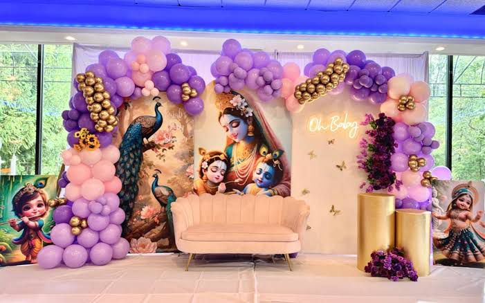 Peacock Teal & Gold Krishna Baby Shower