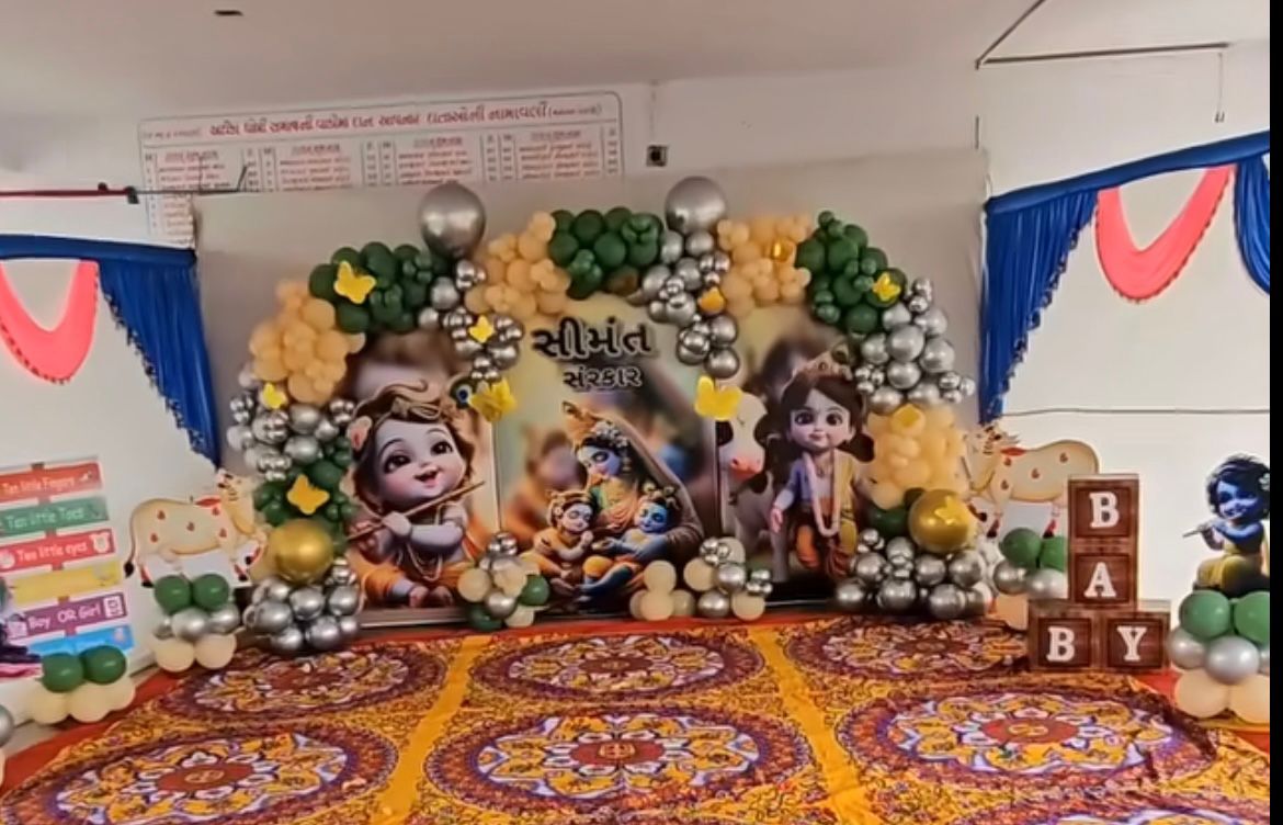 Silver & Green Krishna Baby Shower Arch