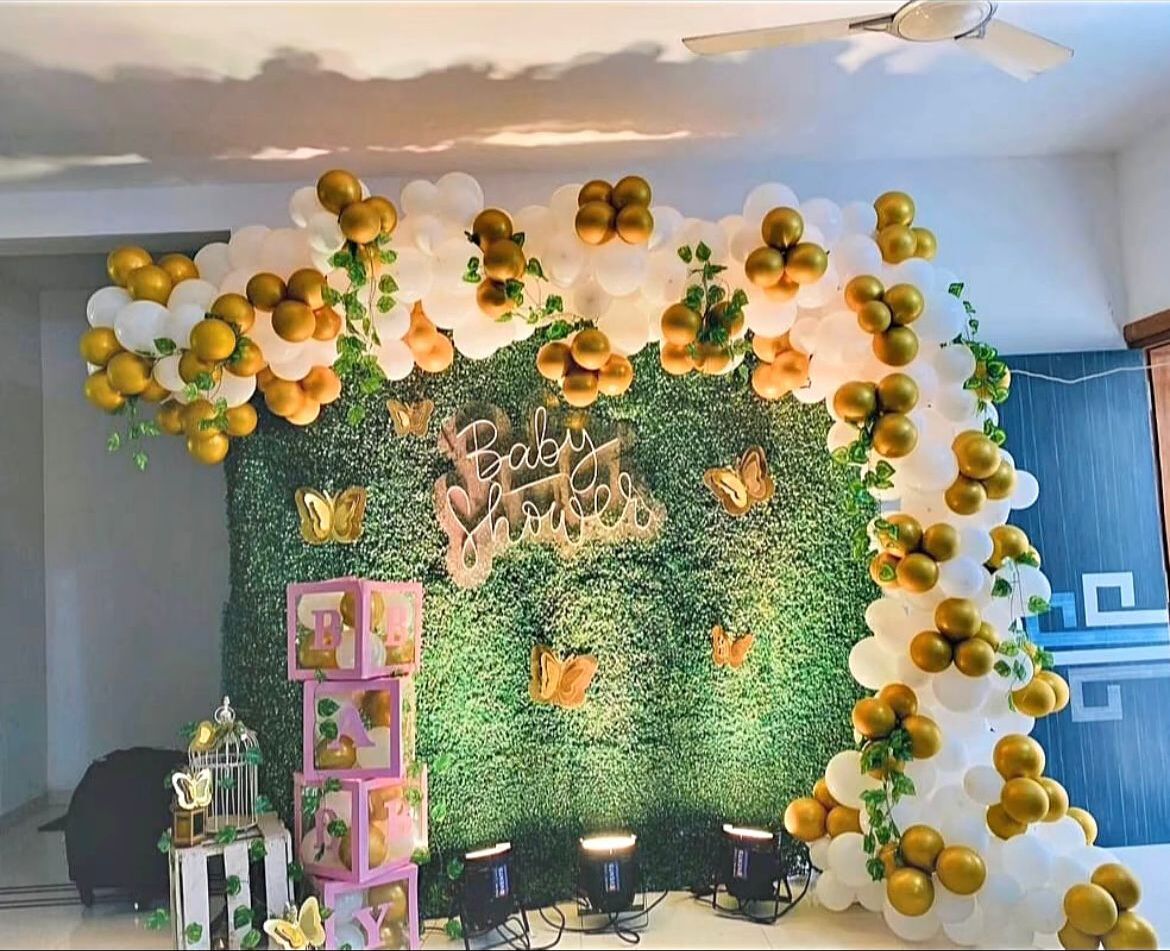 Grass Wall White & Gold Baby Shower