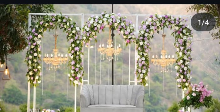 Rustic Floral Arch Chandelier Stage