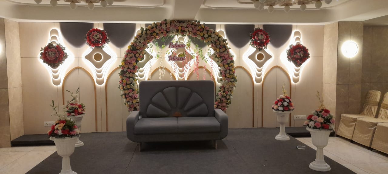 Maroon & White Floral Arch Stage