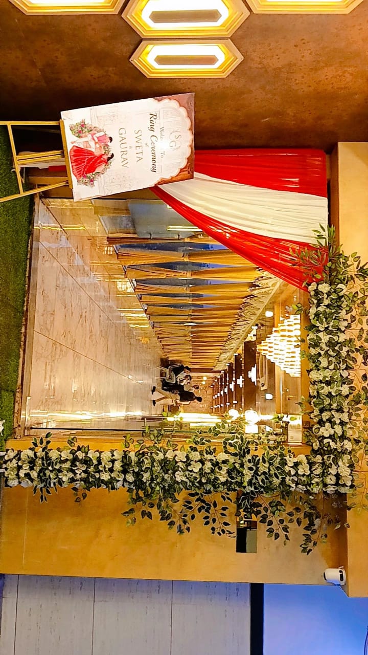 Red & White Floral Drape Stage