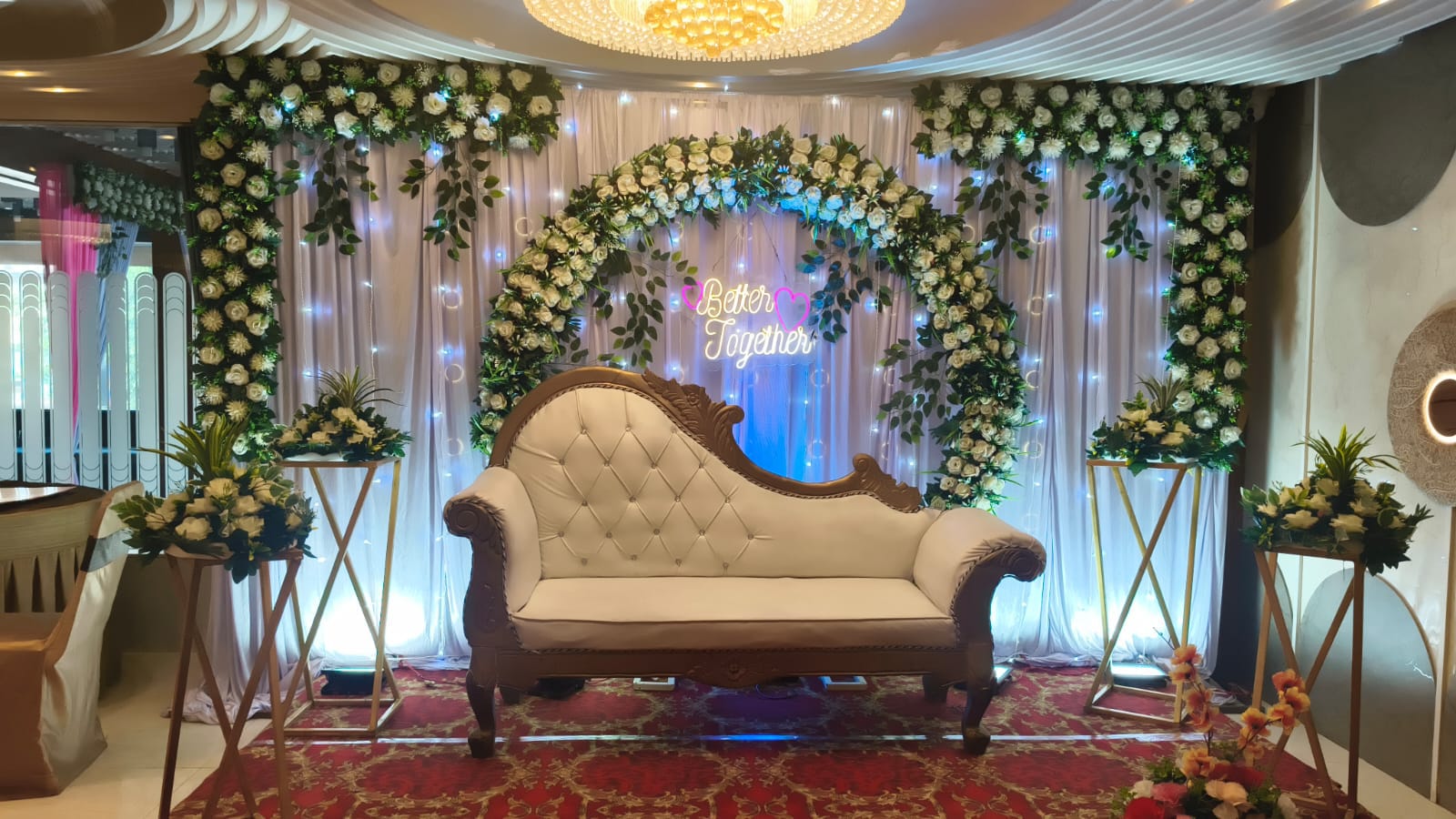Green & White Floral Arch Stage