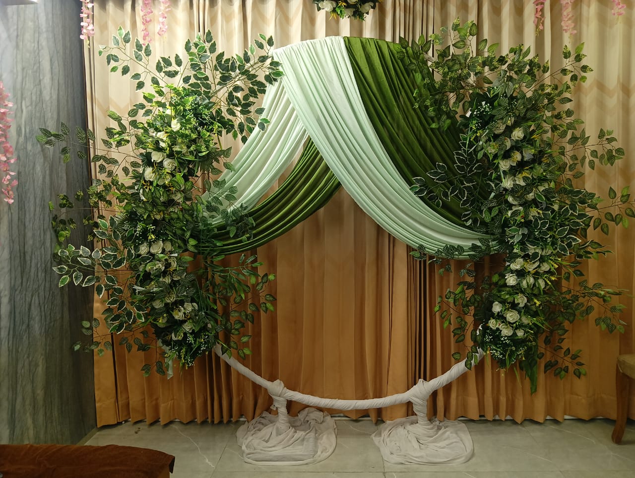 Sage Drape Greenery Arch Stage