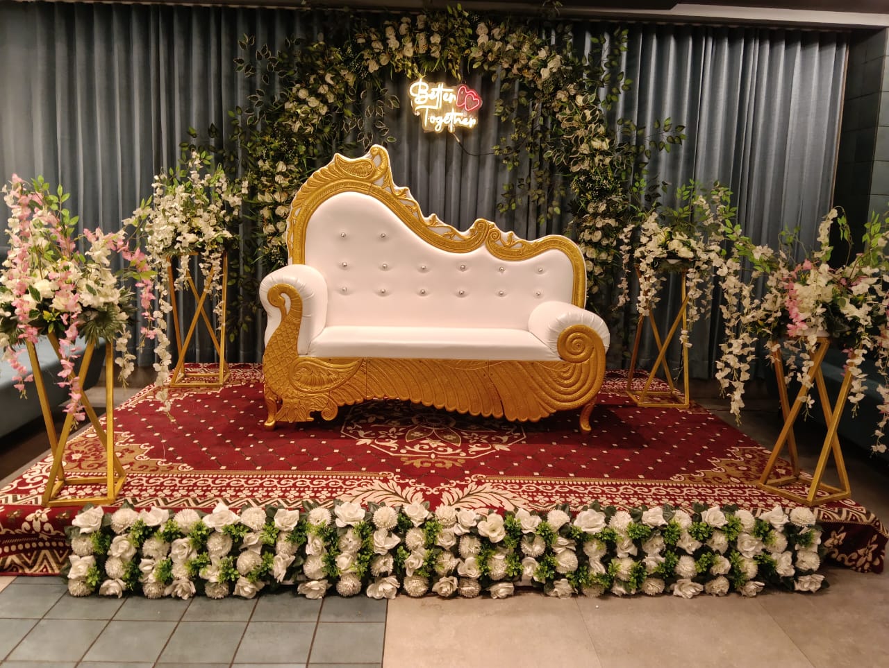Regal Gold Floral Drape Stage